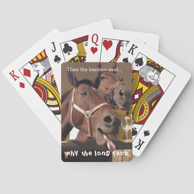 Funny Horses Long Face Animal Caption Playing Cards (Back)