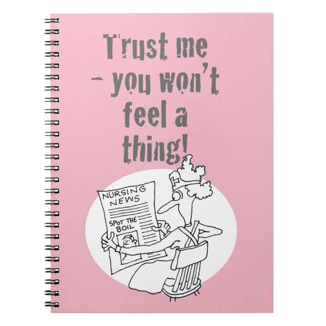 Funny Hospital Nurse Reading Newspaper Competition Notebook (Front)