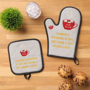 Funny Hot Cocoa & Holiday Cheer Festive Christmas  Oven Mitt & Pot Holder Set