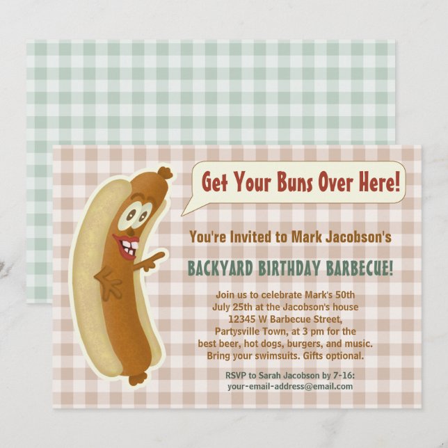 Funny Hot Dog Barbecue Birthday Party Buns Joke Invitation (Front/Back)