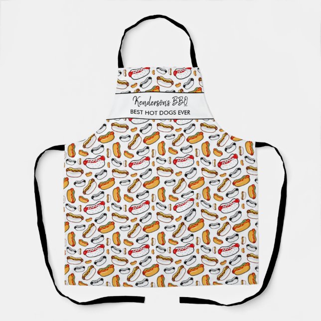 Funny Hot Dog BBQ Pattern Custom Chef Name Text Ap Apron (Front)