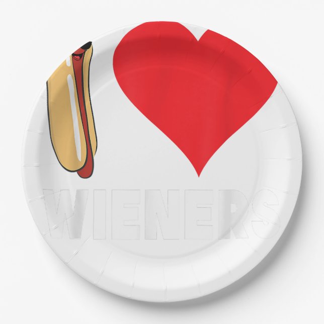 Funny Hot Dog Design - I Love Wieners Heart BBQ LG Paper Plate (Front)