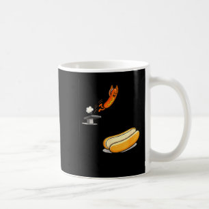 Funny hot dog diving into bun cartoon food humour coffee mug