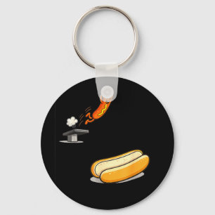 Funny hot dog diving into bun cartoon food humour keychain