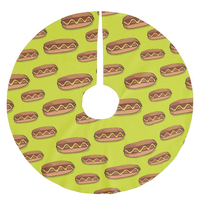 Funny Hot Dog Food Design Brushed Polyester Tree Skirt (Front)