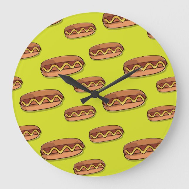 Funny Hot Dog Food Design Large Clock (Front)
