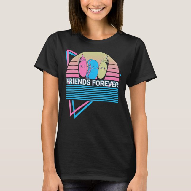 Funny Hot Dog Hotdog Retro Friends Forever T-Shirt (Front)