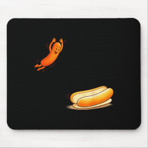 Funny hot dog jumping into bun cartoon bbq humour mouse pad