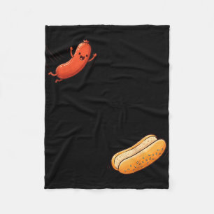 Funny hot dog jumping into bun sausage bbq high fleece blanket