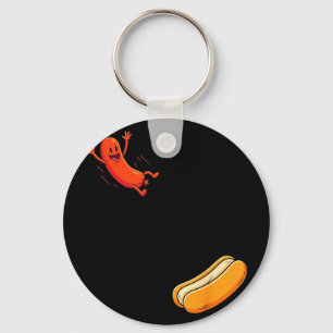 Funny hot dog jumping into bun sausage bbq high keychain