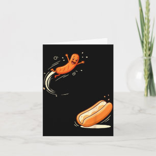 Funny hot-dog jumping into bun sausage bbq humour card