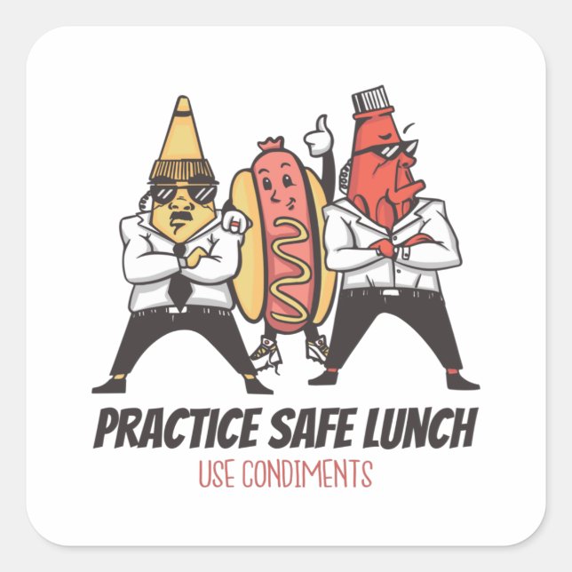 Funny hot dog square sticker (Front)