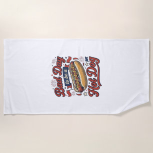 Funny Hot Dog Vintage Patriotic Food Shirt Design_ Beach Towel