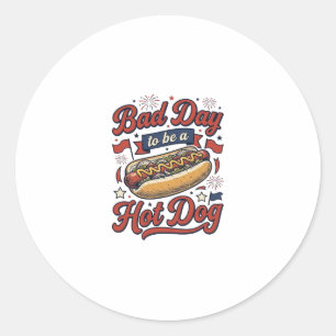 Funny Hot Dog Vintage Patriotic Food Shirt Design_ Classic Round Sticker