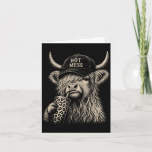 Funny Hot Mess Highland Cow Cute Coffee Lover Card