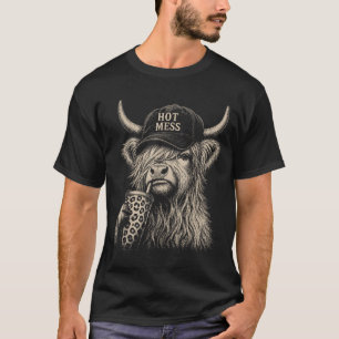 Funny Hot Mess Highland Cow Cute Coffee Lover T-Shirt