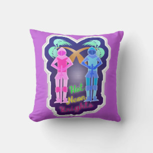 Funny Hot Neon Knights Design Throw Pillow