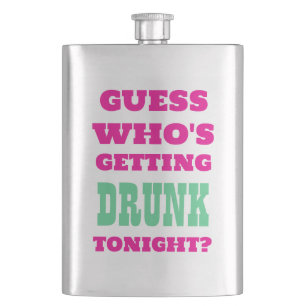 Funny Hot Pink Drunk Quote Bold Text Hip Flask