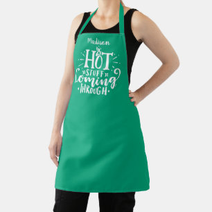 Funny Hot Stuff Typography Dark Green Apron