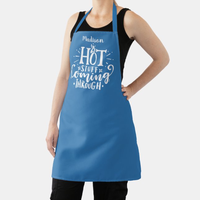 Funny Hot Stuff Typography French Blue Apron (Insitu)