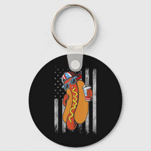 Funny Hotdog 4th Of July American Flag Hotdog 4th Keychain