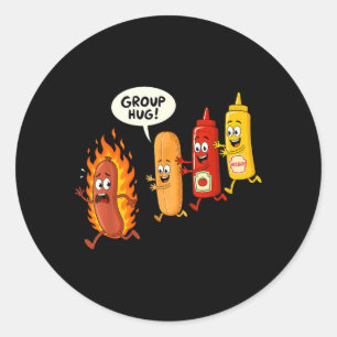 Funny Hotdog Group Hug Sausage Hot Dog Bun Chup Classic Round Sticker