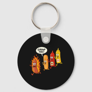Funny Hotdog Group Hug Sausage Hot Dog Bun Chup Keychain