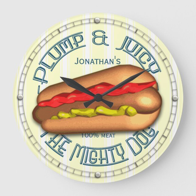 Funny Hotdog Personalized Kitchen Clock (Front)