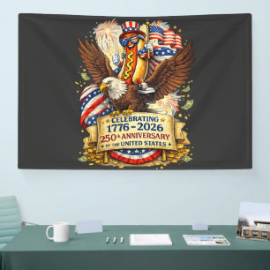 Funny Hotdog Riding Eagle 250th Anniversary USA Banner