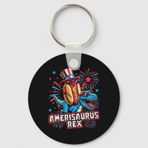 Funny Hotdog T Rex Dinosaur 4th Of July Amerisauru Keychain