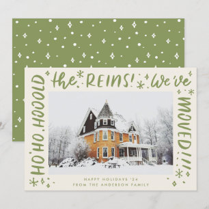 Funny House Moving Green Lettering Christmas Photo Holiday Card