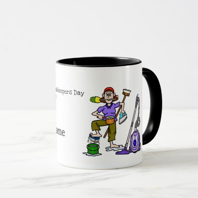 Funny Housekeeper with Cleaning Supplies Mug (Front Right)