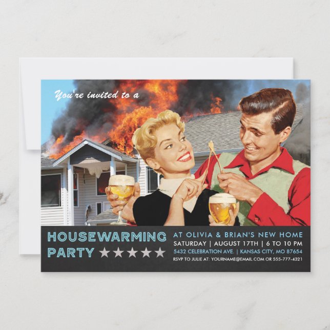 Funny Housewarming Party Invitations | On Fire (Front)