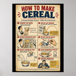 Funny How to Make Cereal Kitchen Poster Retro-Art