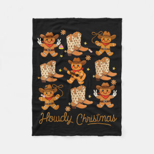 Funny Howdy Christmas Gingerbread Cowboy Rodeo Wes Fleece Blanket