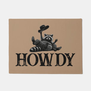 Funny Howdy Raccoon with Cowboy Hat and Boots Doormat