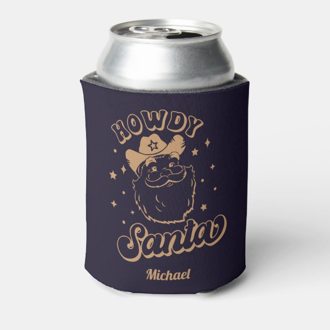Funny Howdy Santa Cowboy Texas Christmas Can Cooler (Can Back)
