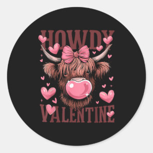 Funny Howdy Valentine Highland Cow Valentine’s Day Classic Round Sticker
