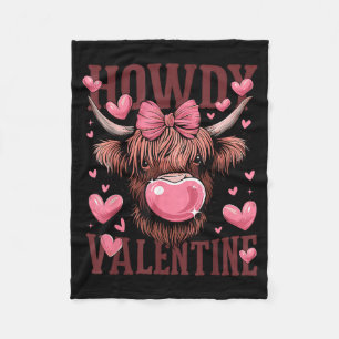 Funny Howdy Valentine Highland Cow Valentine’s Day Fleece Blanket