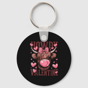 Funny Howdy Valentine Highland Cow Valentine’s Day Keychain