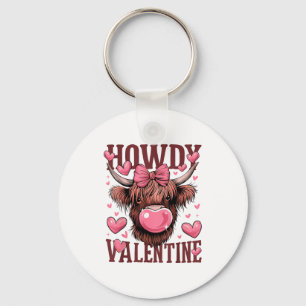 Funny Howdy Valentine Highland Cow Valentine’s Day Keychain
