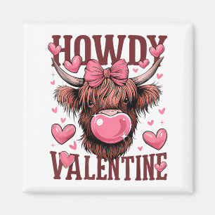 Funny Howdy Valentine Highland Cow Valentine’s Day Magnet