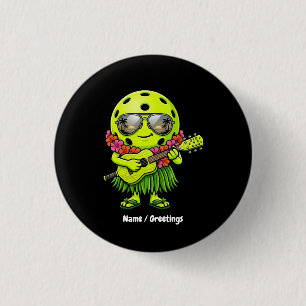 Funny Hula Pickleball Hawaiian Mascot Graphic 1 Inch Round Button