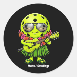 Funny Hula Pickleball Hawaiian Mascot Graphic Classic Round Sticker