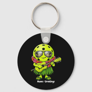 Funny Hula Pickleball Hawaiian Mascot Graphic Keychain