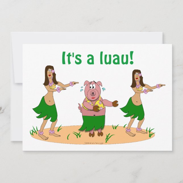 Funny Hula Pig Luau Hawaiian Party Invitations (Front)