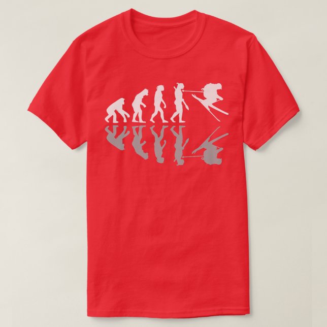 Funny Human Evolution Skiing Humour Ski Snowboard  T-Shirt (Design Front)