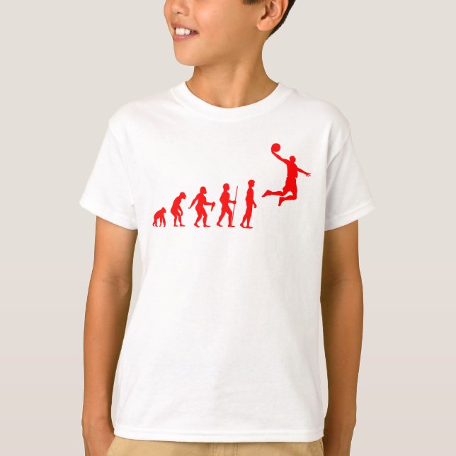 Funny Human Evolution to Basketball Player Dunk T-Shirt (Front)
