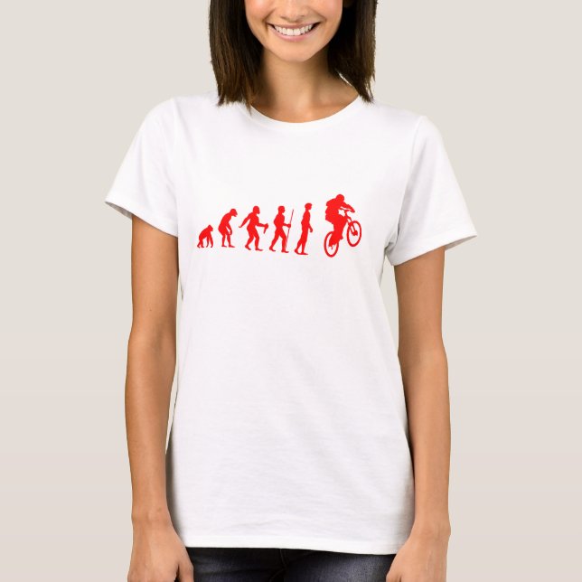 Funny Human Evolution to Mountain Biker Jump T-Shirt (Front)