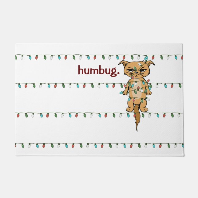 Funny Humbug Tangled Grumpy Christmas Cat Holiday Doormat (Front)